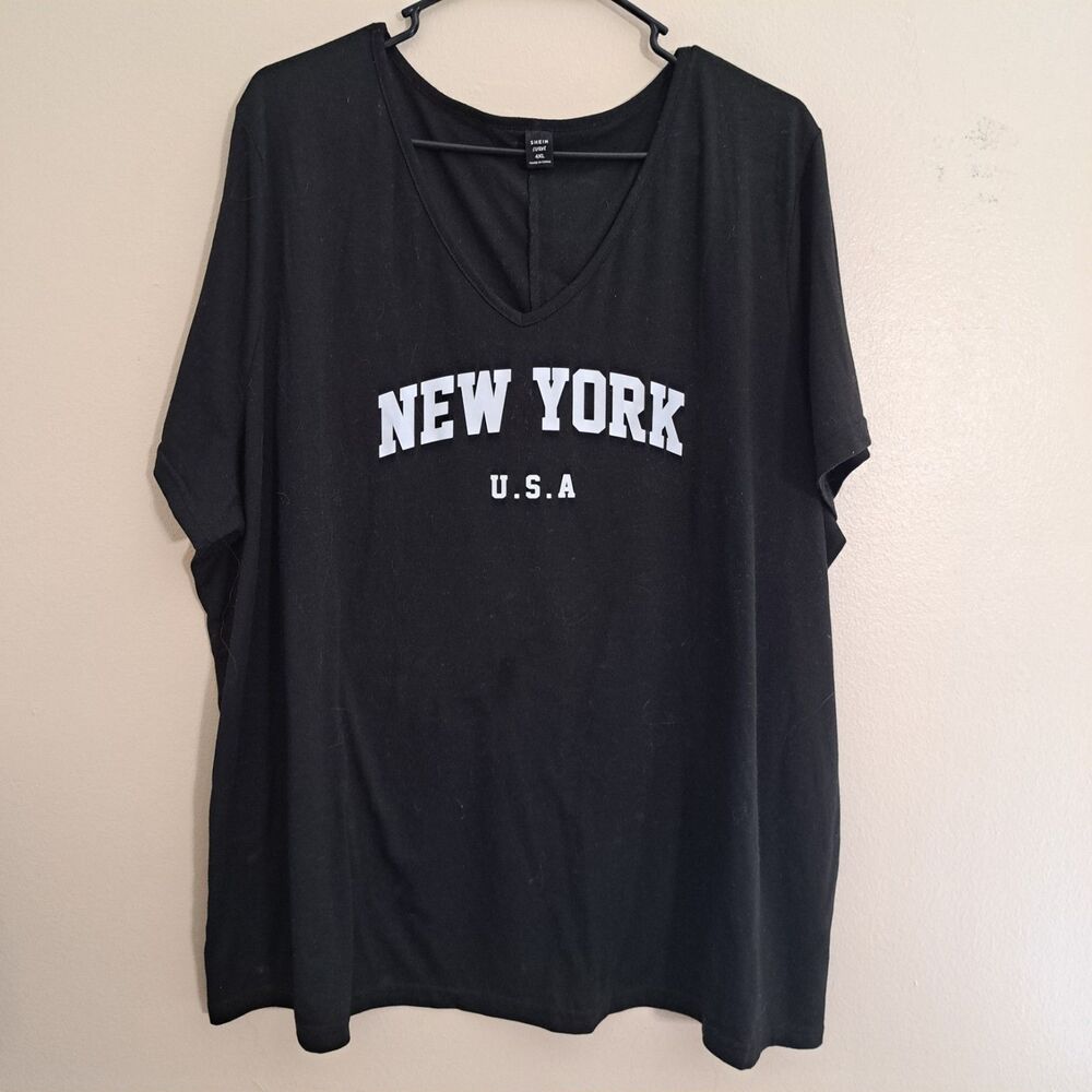 Shein Curve 4XL Woman’s Black Shirt V Neck Top USA